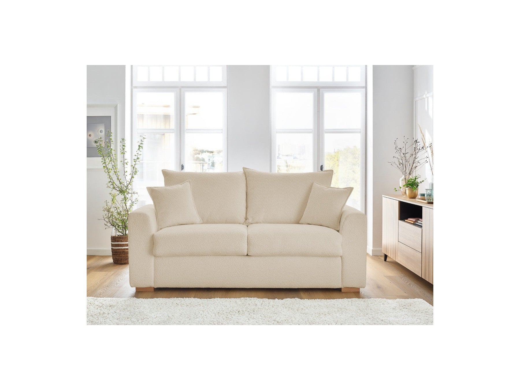 Straight Convertible Sofa with Express Opening - Augustin - Bouclé Fabric - 160X200