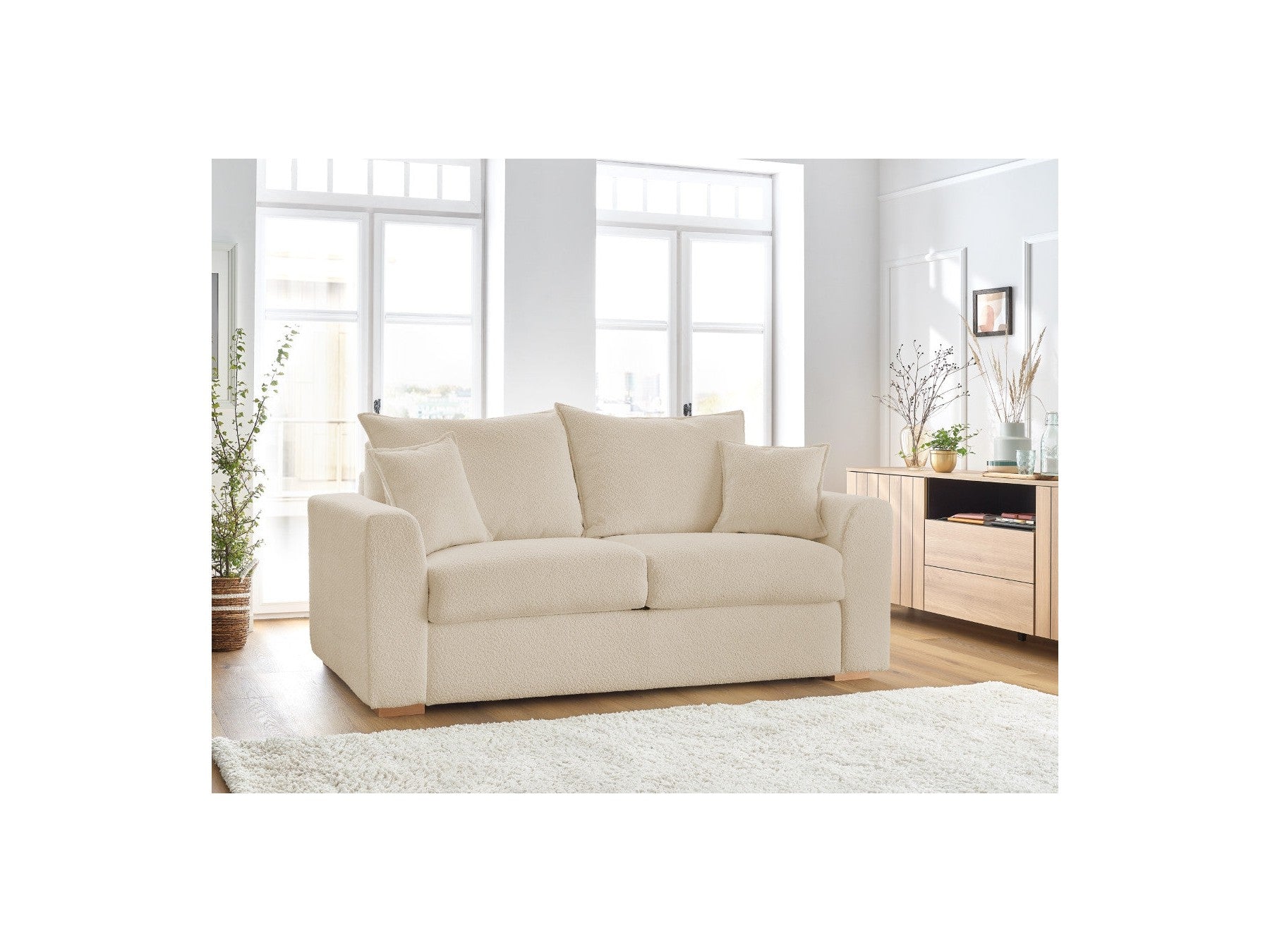 Straight Convertible Sofa with Express Opening - Augustin - Bouclé Fabric - 160X200