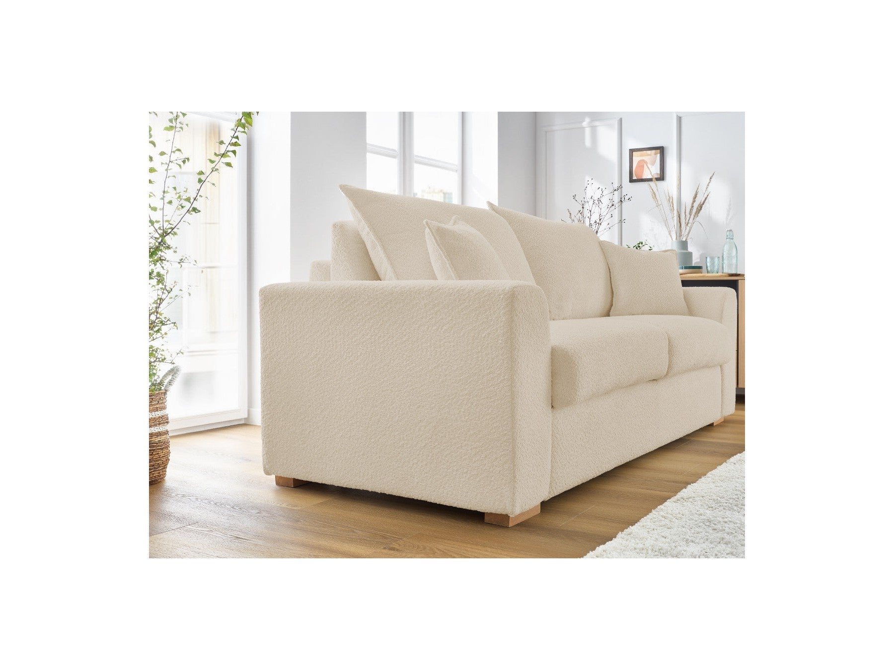 Convertible Straight Sofa Express Opening - Augustin - Bouclé Fabric - 140X200
