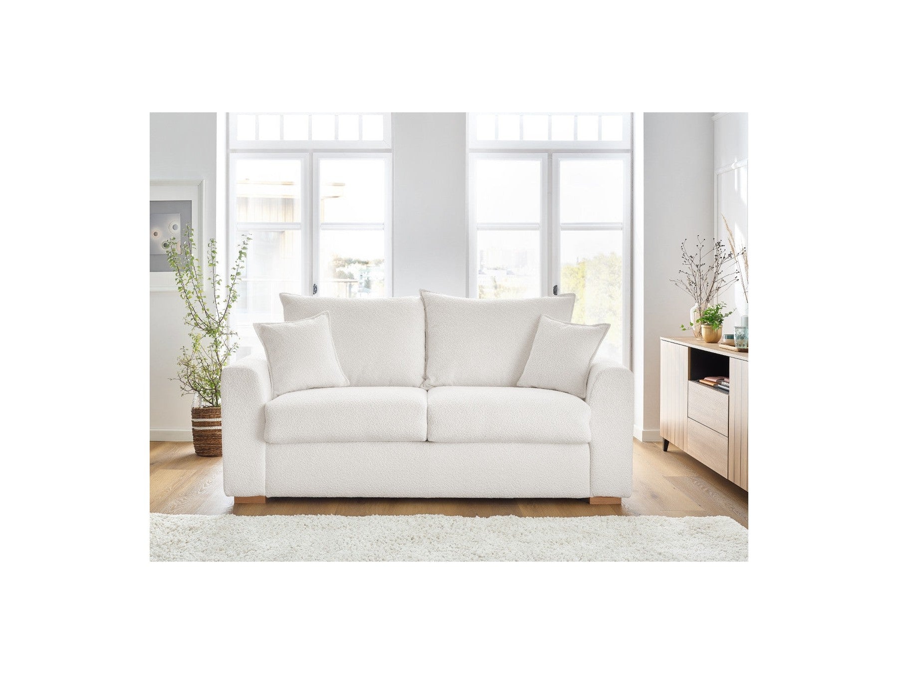 Convertible Straight Sofa Express Opening - Augustin - Bouclé Fabric - 140X200