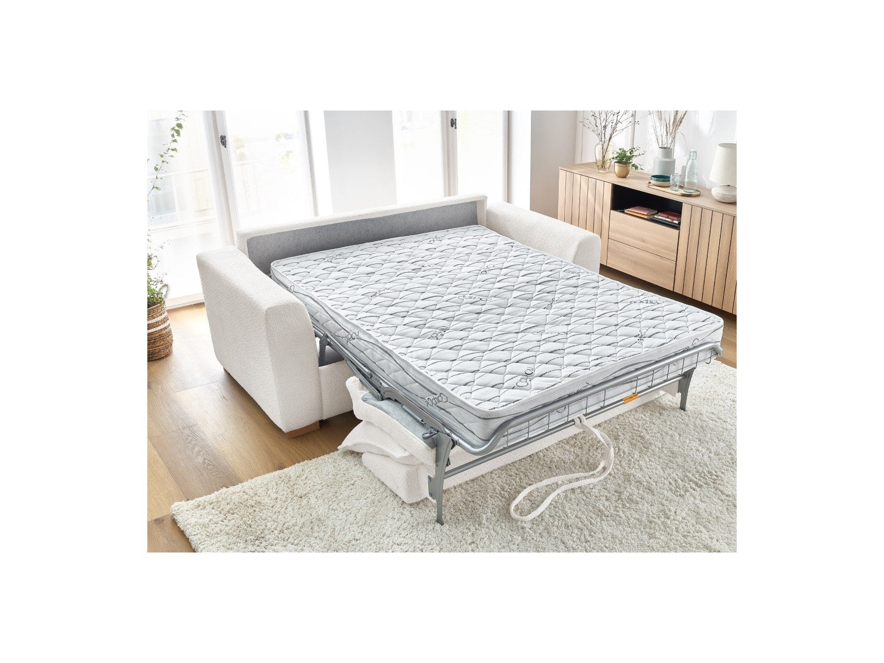 Straight Convertible Sofa with Express Opening - Augustin - Bouclé Fabric - 160X200