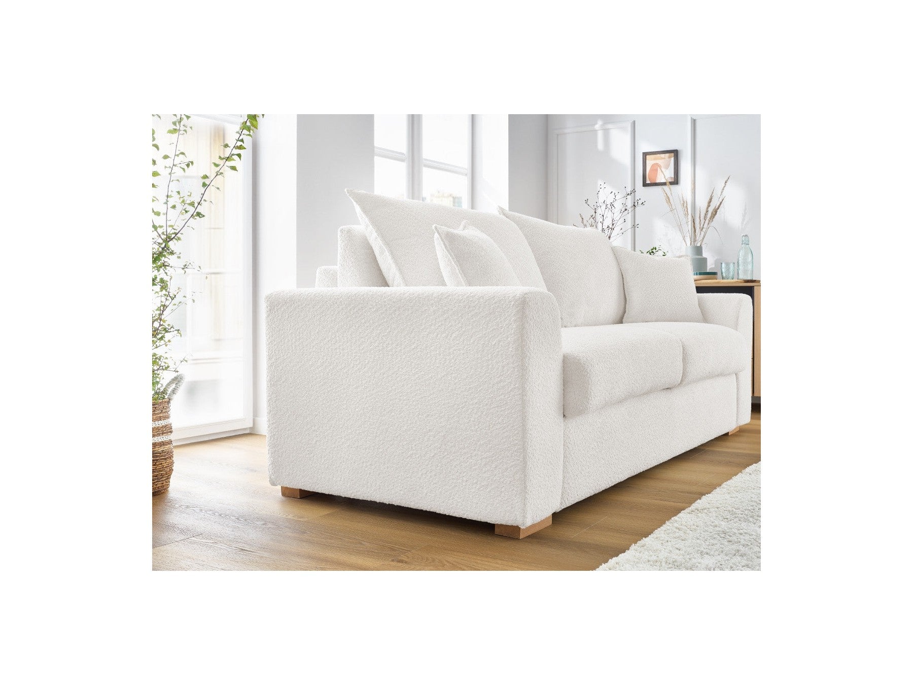 Convertible Straight Sofa Express Opening - Augustin - Bouclé Fabric - 140X200