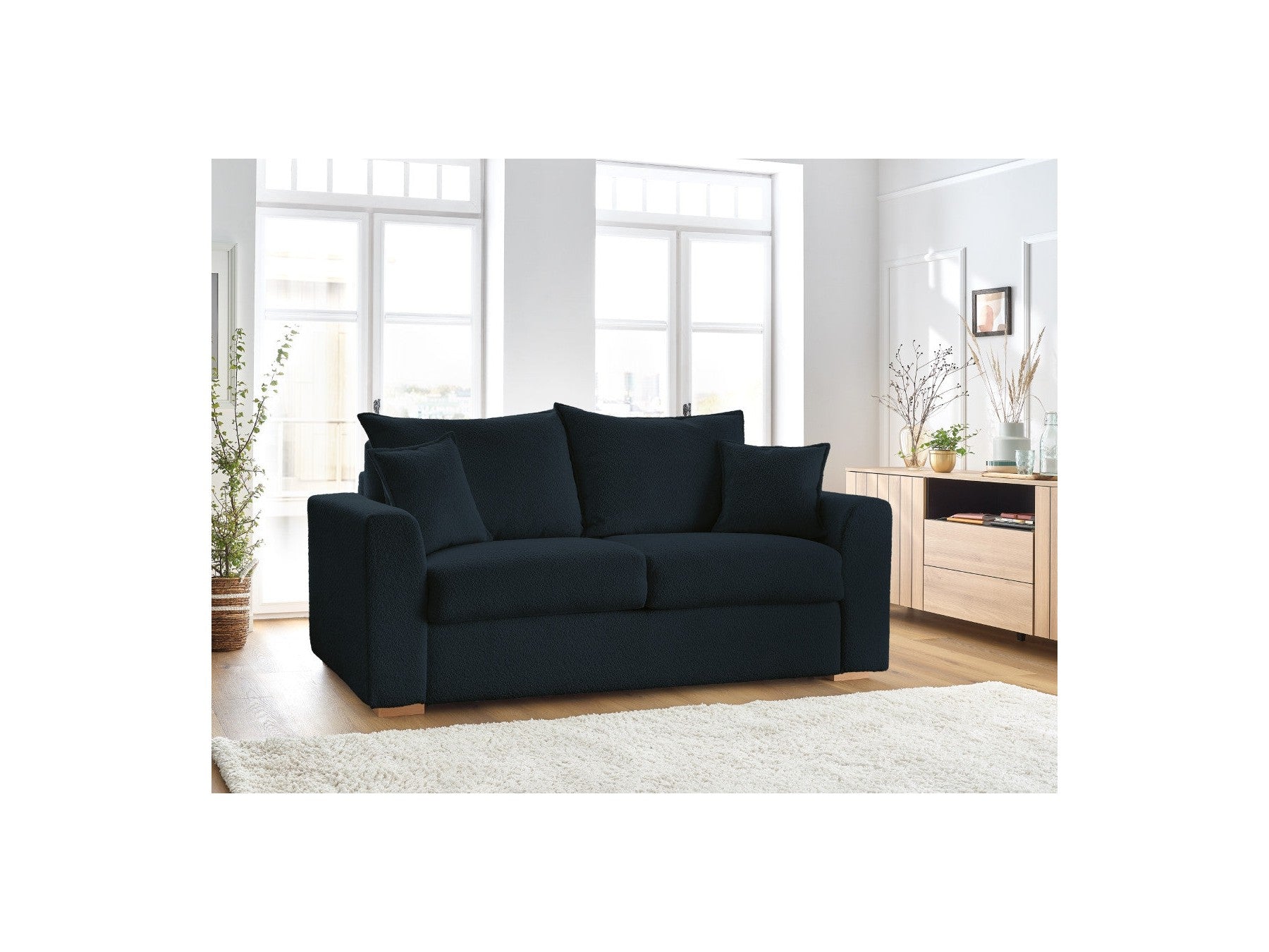 Straight Convertible Sofa with Express Opening - Augustin - Bouclé Fabric - 160X200