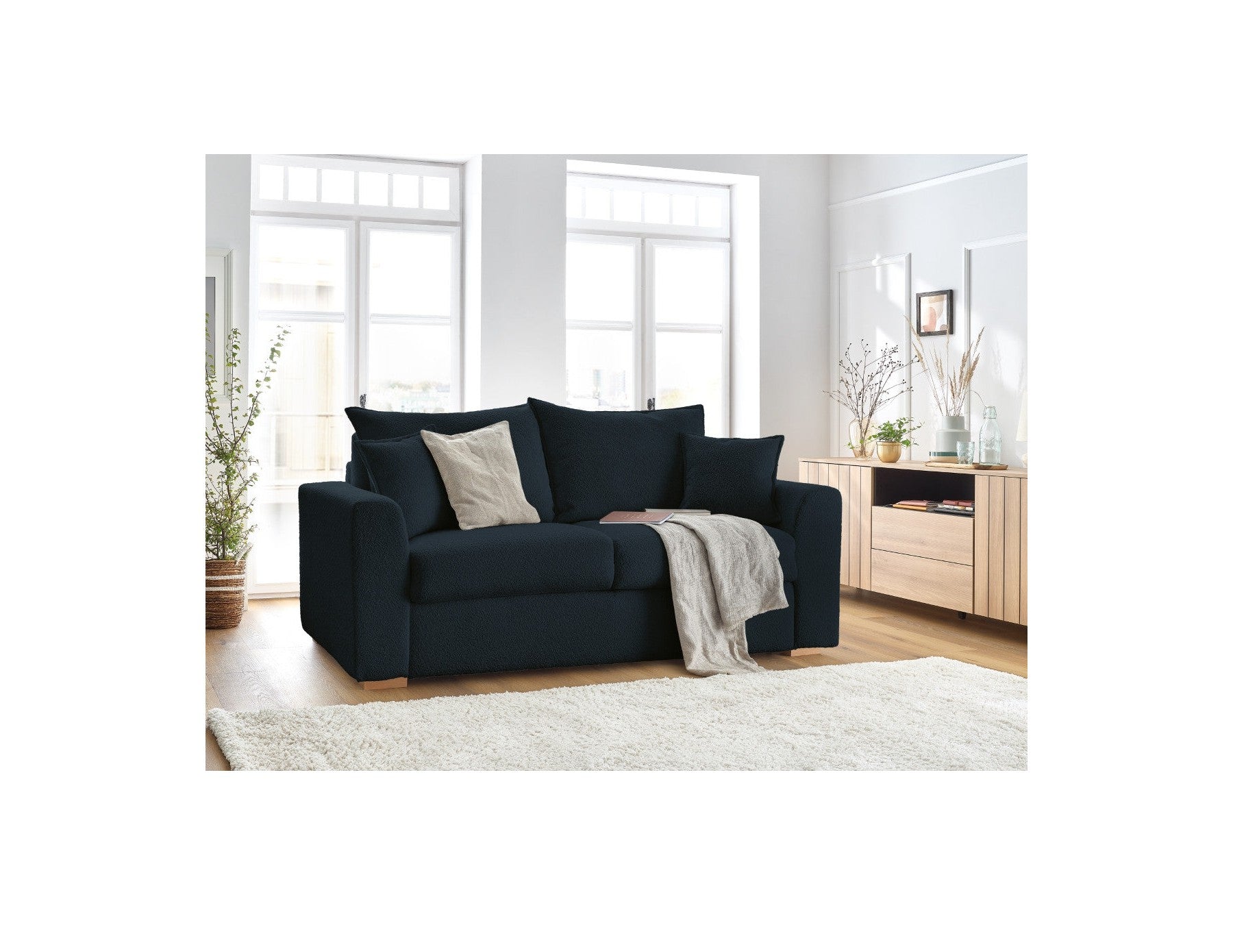 Straight Convertible Sofa with Express Opening - Augustin - Bouclé Fabric - 160X200