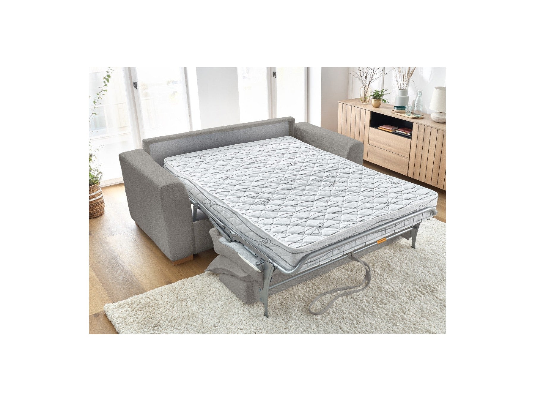 Straight Convertible Sofa with Express Opening - Augustin - Bouclé Fabric - 160X200