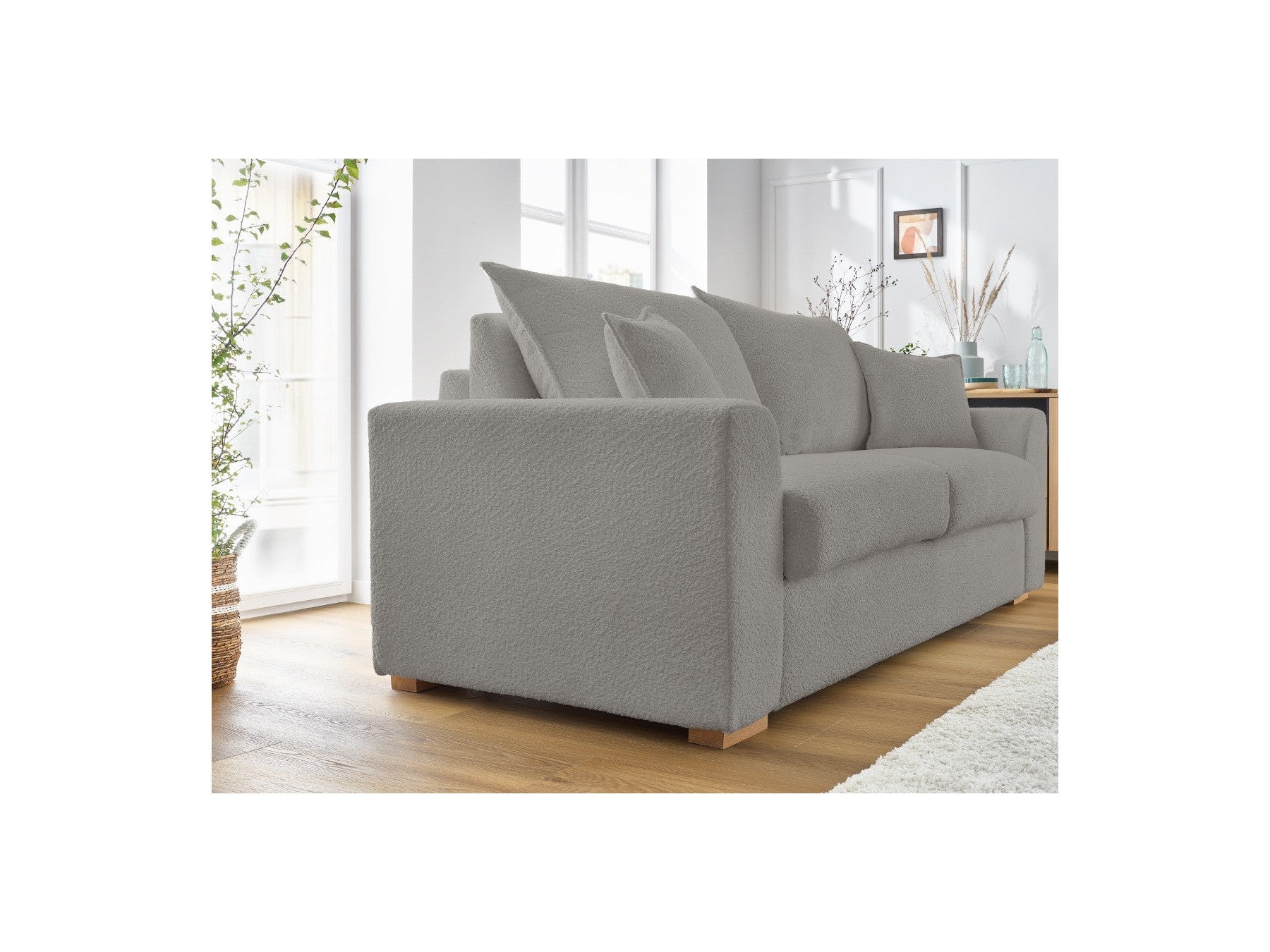 Convertible Straight Sofa Express Opening - Augustin - Bouclé Fabric - 140X200