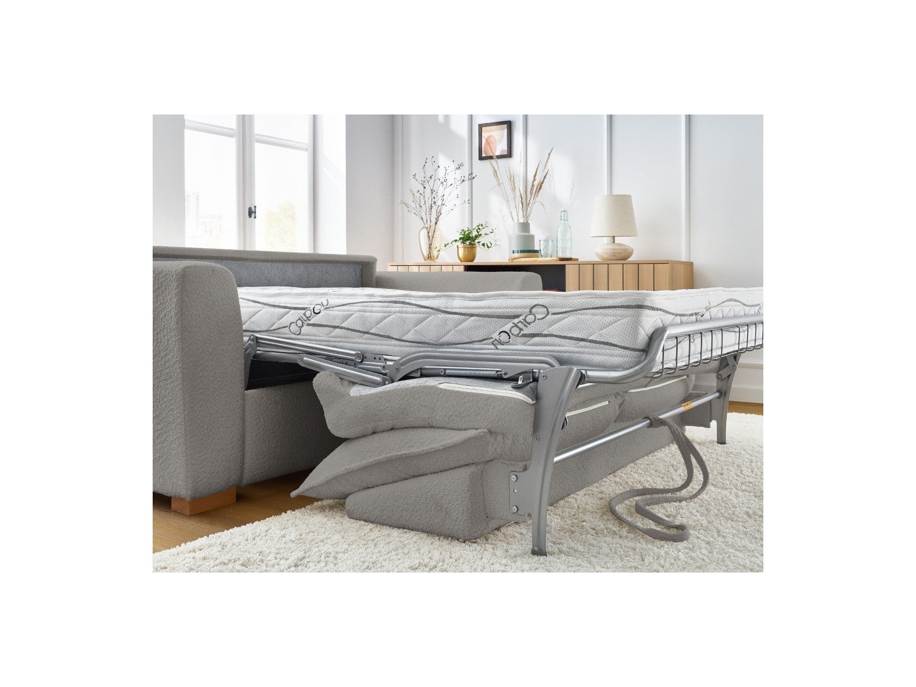 Straight Convertible Sofa with Express Opening - Augustin - Bouclé Fabric - 160X200