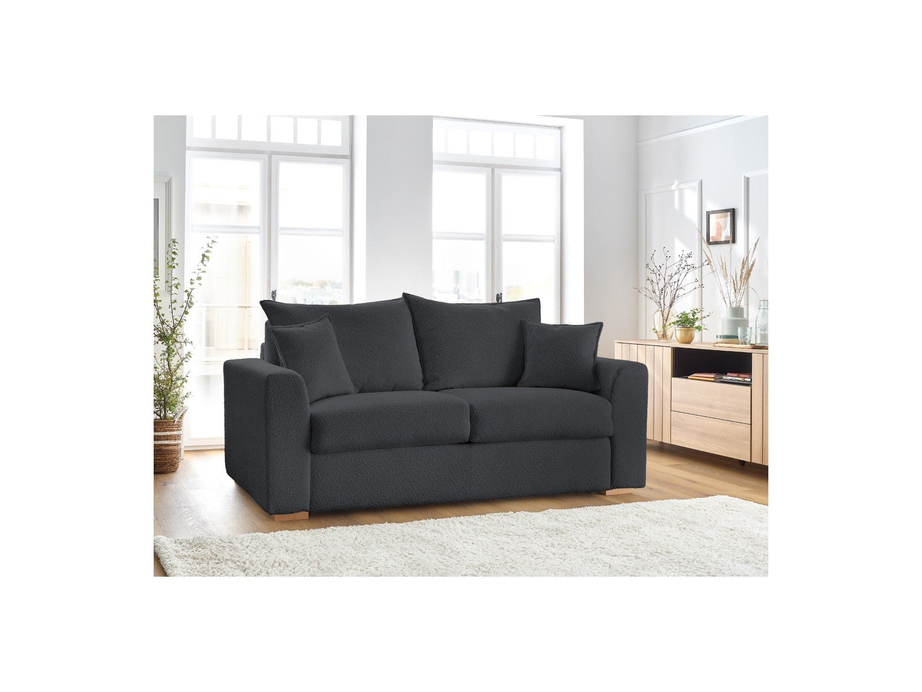 Straight Convertible Sofa with Express Opening - Augustin - Bouclé Fabric - 160X200