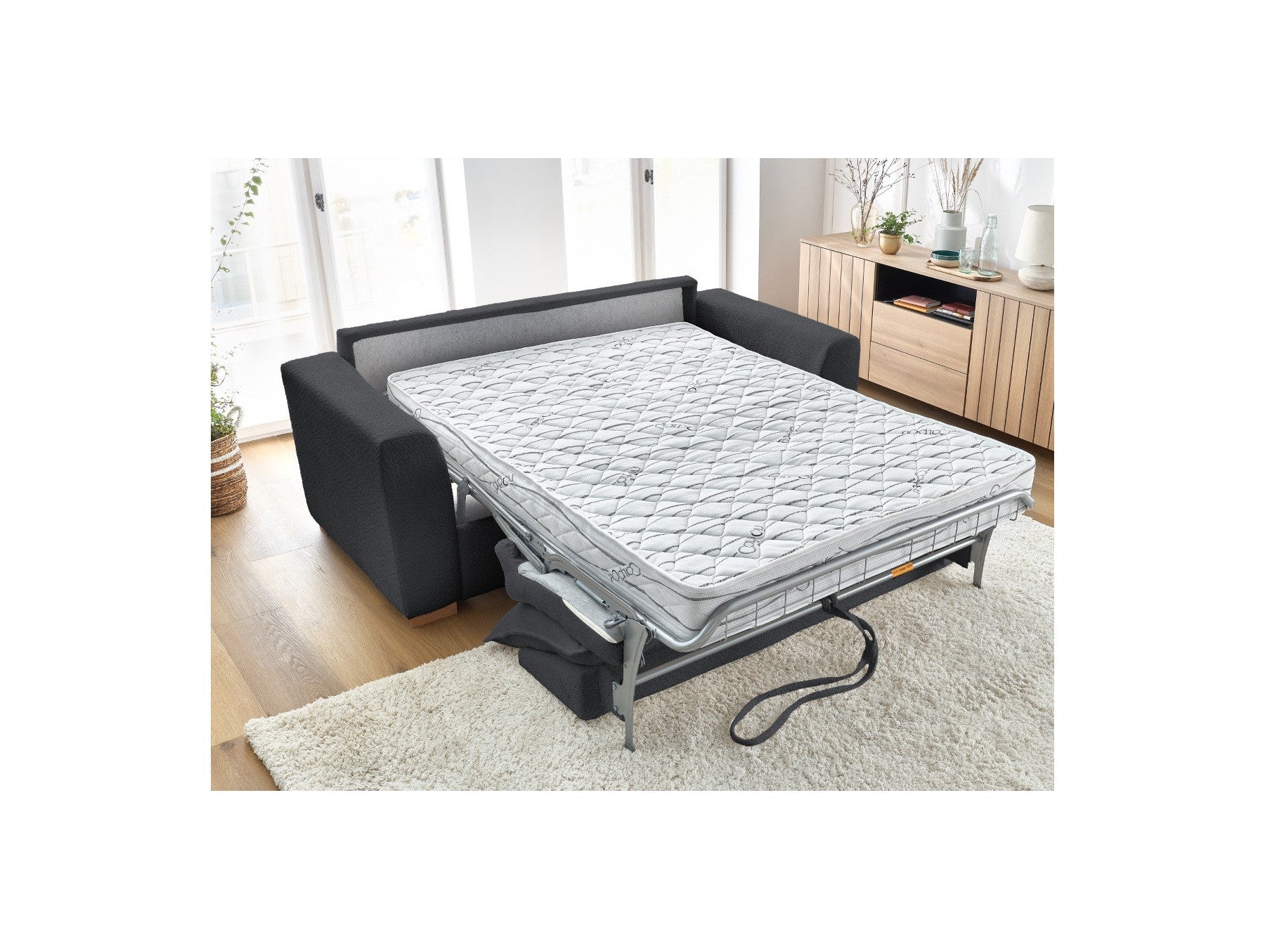 Straight Convertible Sofa with Express Opening - Augustin - Bouclé Fabric - 160X200