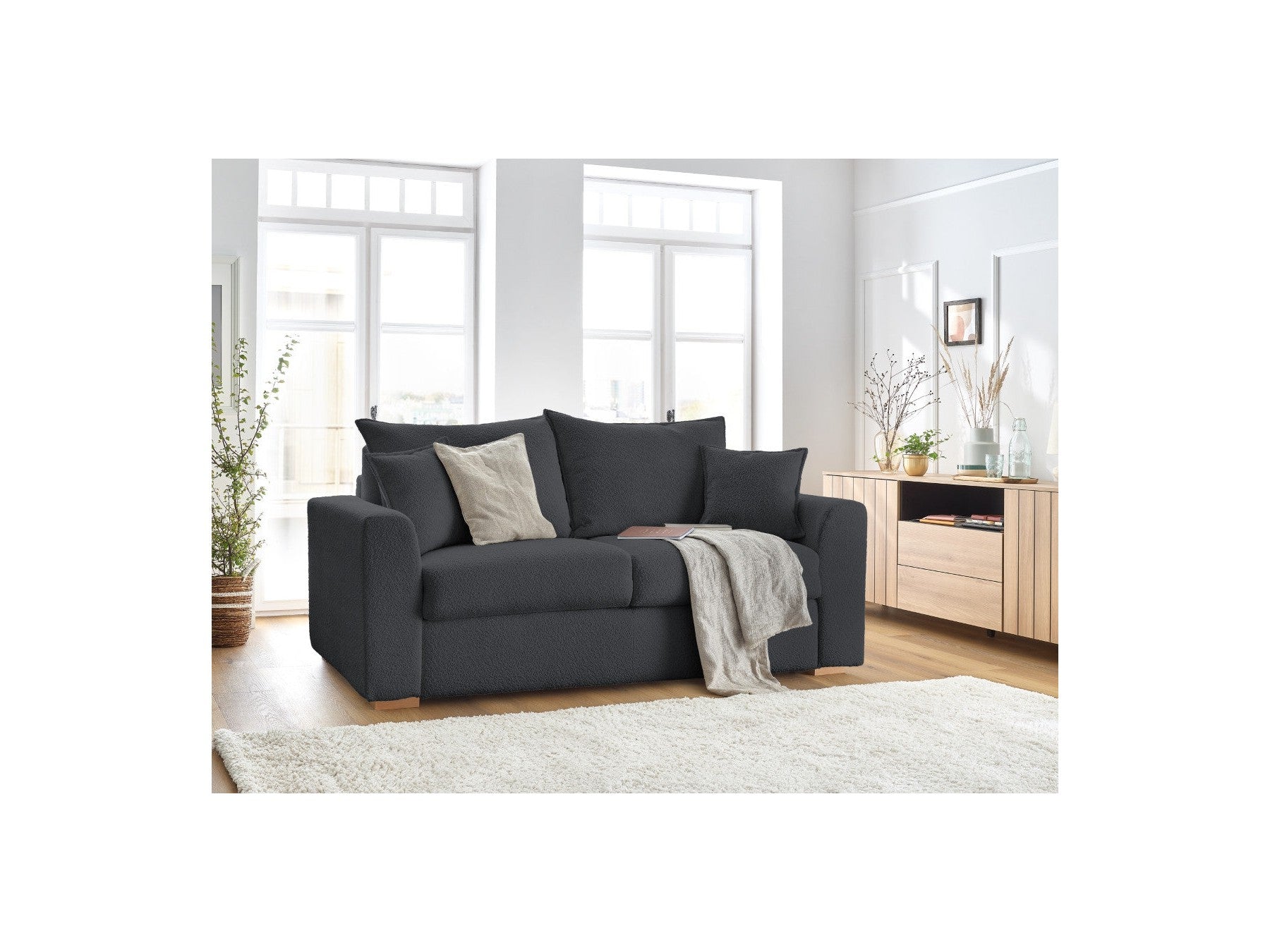 Convertible Straight Sofa Express Opening - Augustin - Bouclé Fabric - 140X200