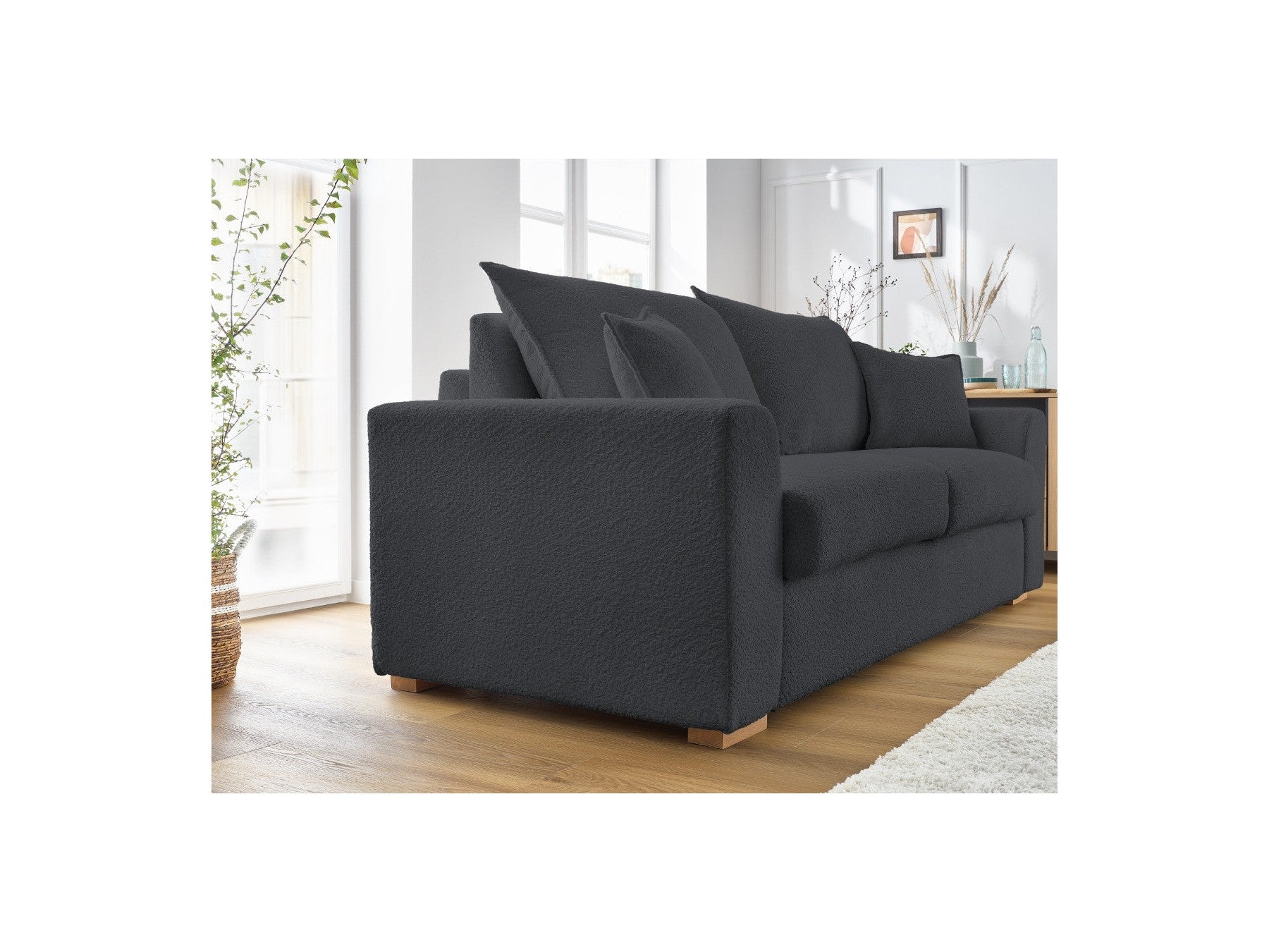 Convertible Straight Sofa Express Opening - Augustin - Bouclé Fabric - 140X200