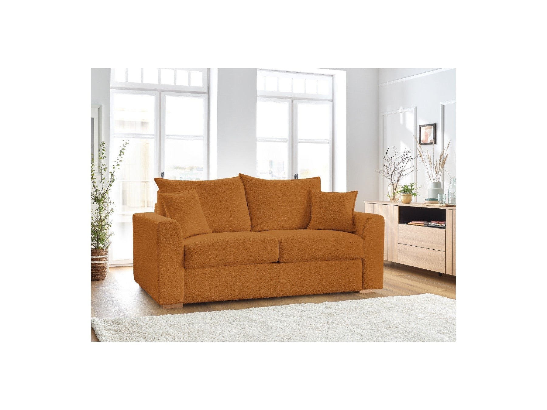 Straight Convertible Sofa with Express Opening - Augustin - Bouclé Fabric - 160X200