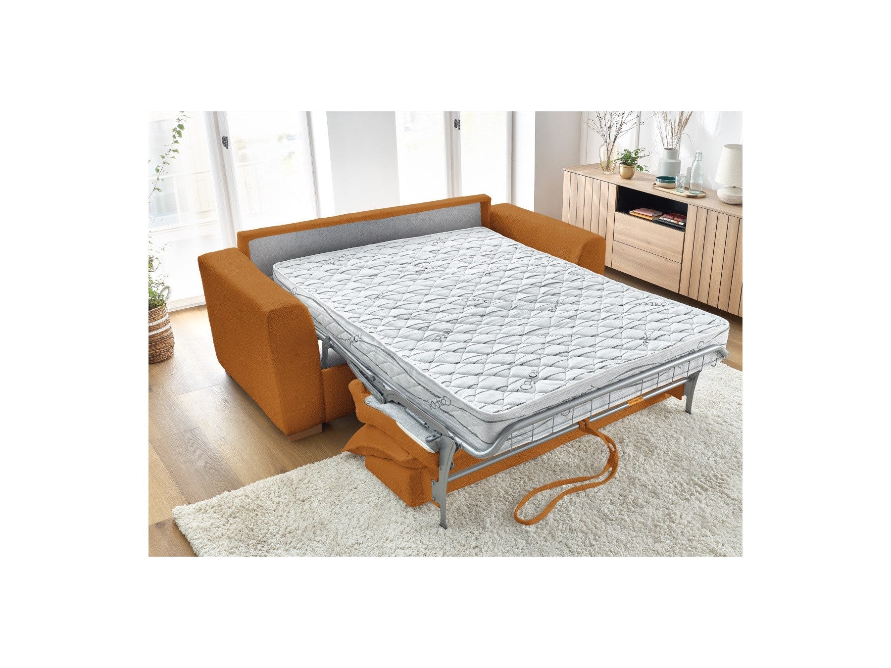 Convertible Straight Sofa Express Opening - Augustin - Bouclé Fabric - 140X200