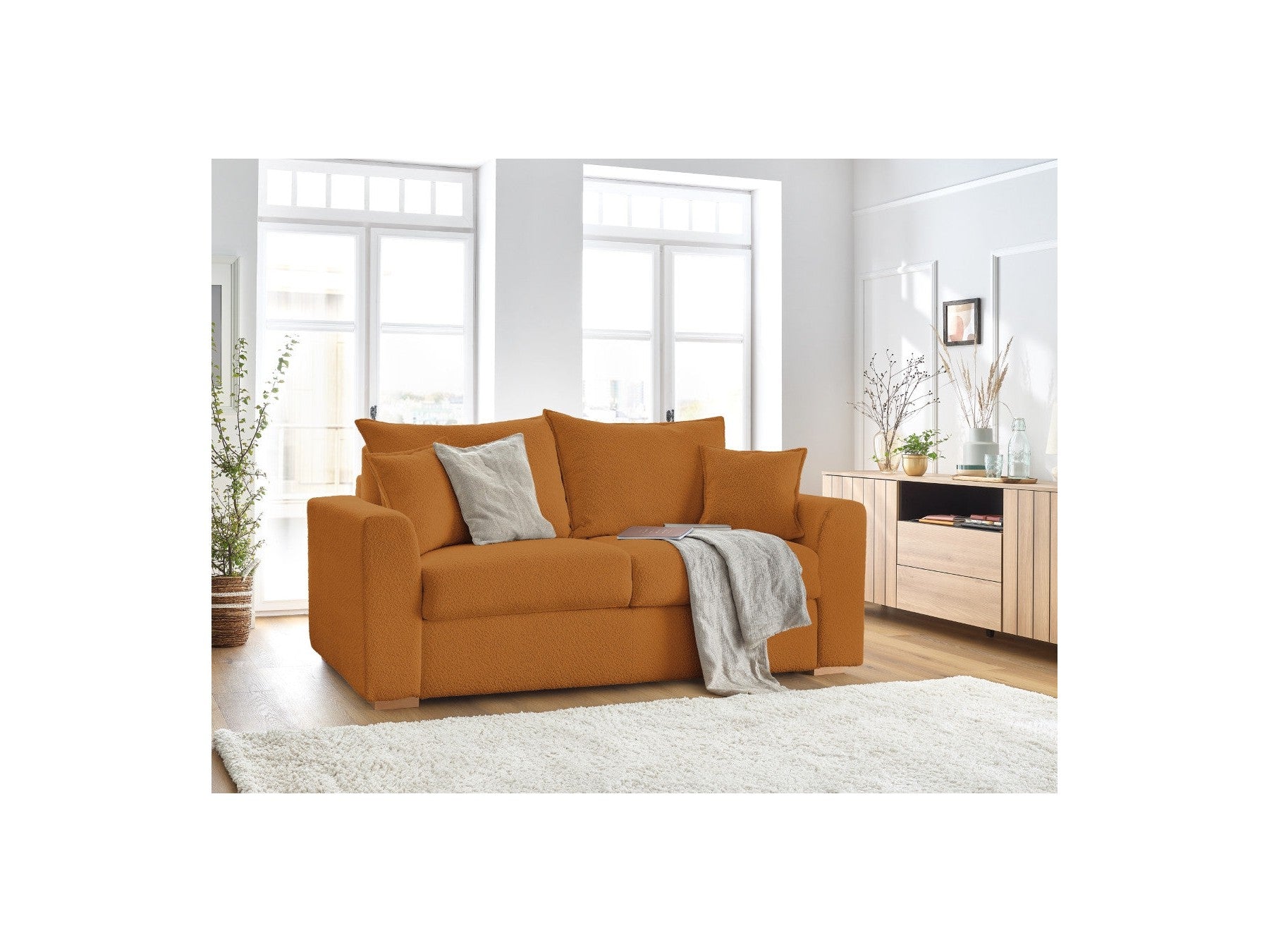 Straight Convertible Sofa with Express Opening - Augustin - Bouclé Fabric - 160X200