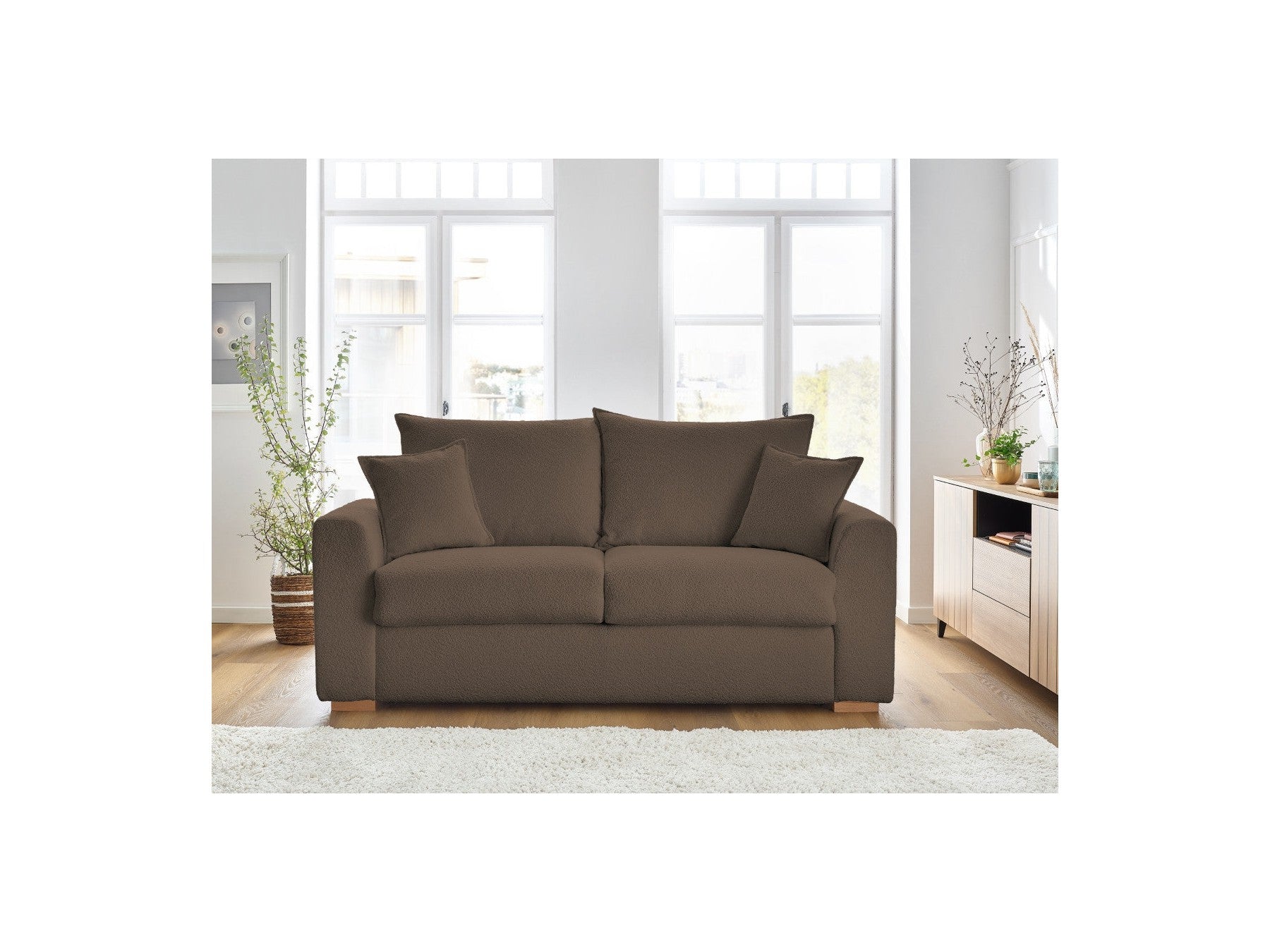 Straight Convertible Sofa with Express Opening - Augustin - Bouclé Fabric - 160X200