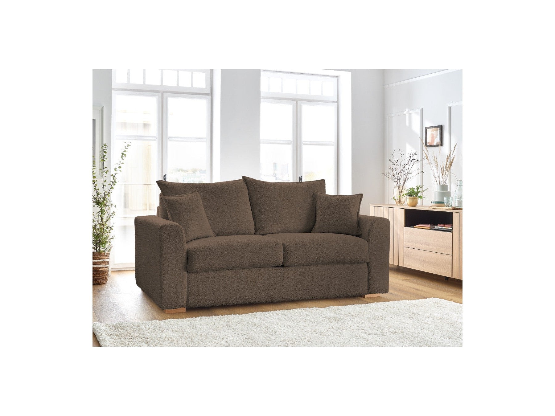 Convertible Straight Sofa Express Opening - Augustin - Bouclé Fabric - 140X200