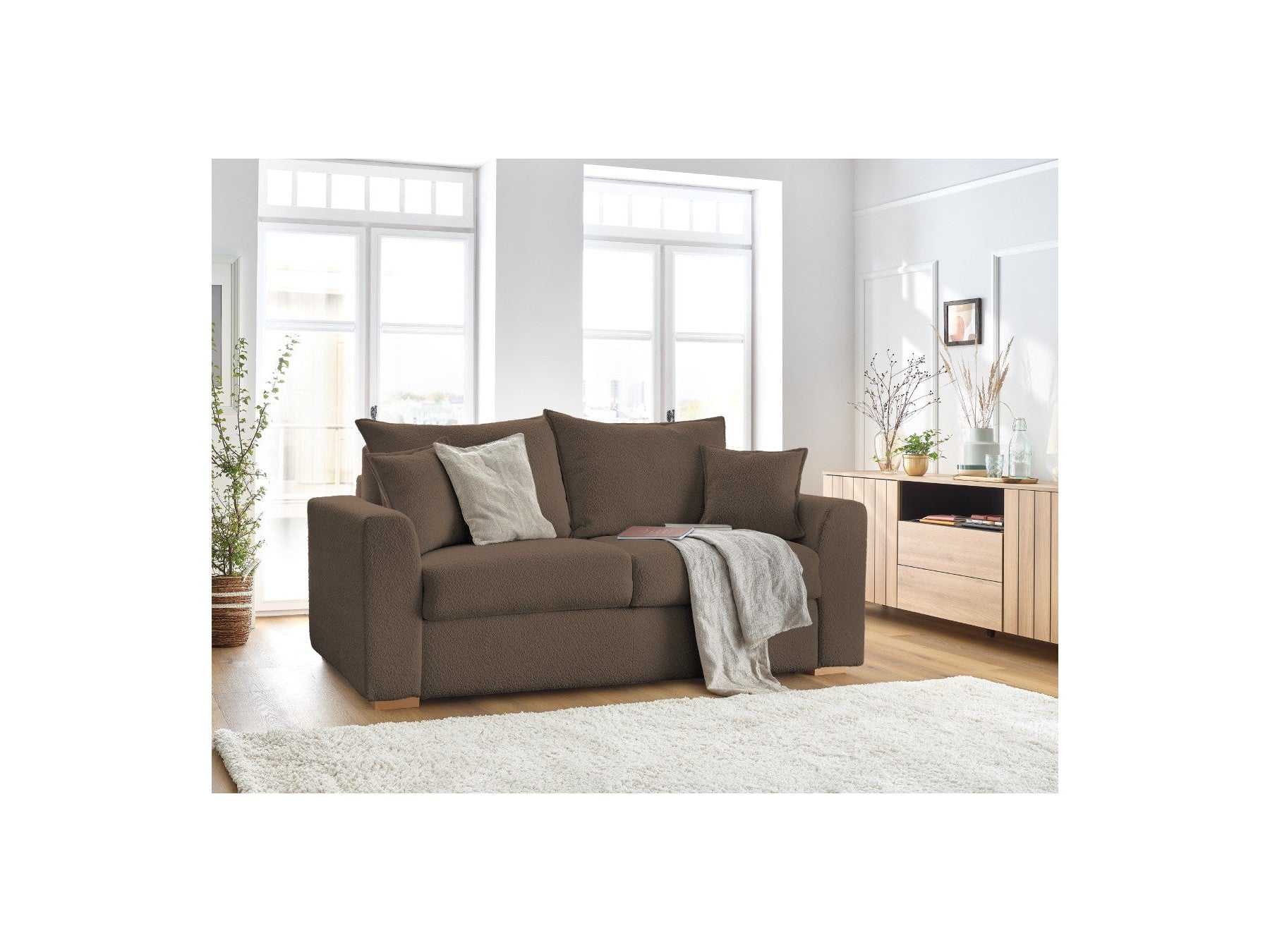 Straight Convertible Sofa with Express Opening - Augustin - Bouclé Fabric - 160X200