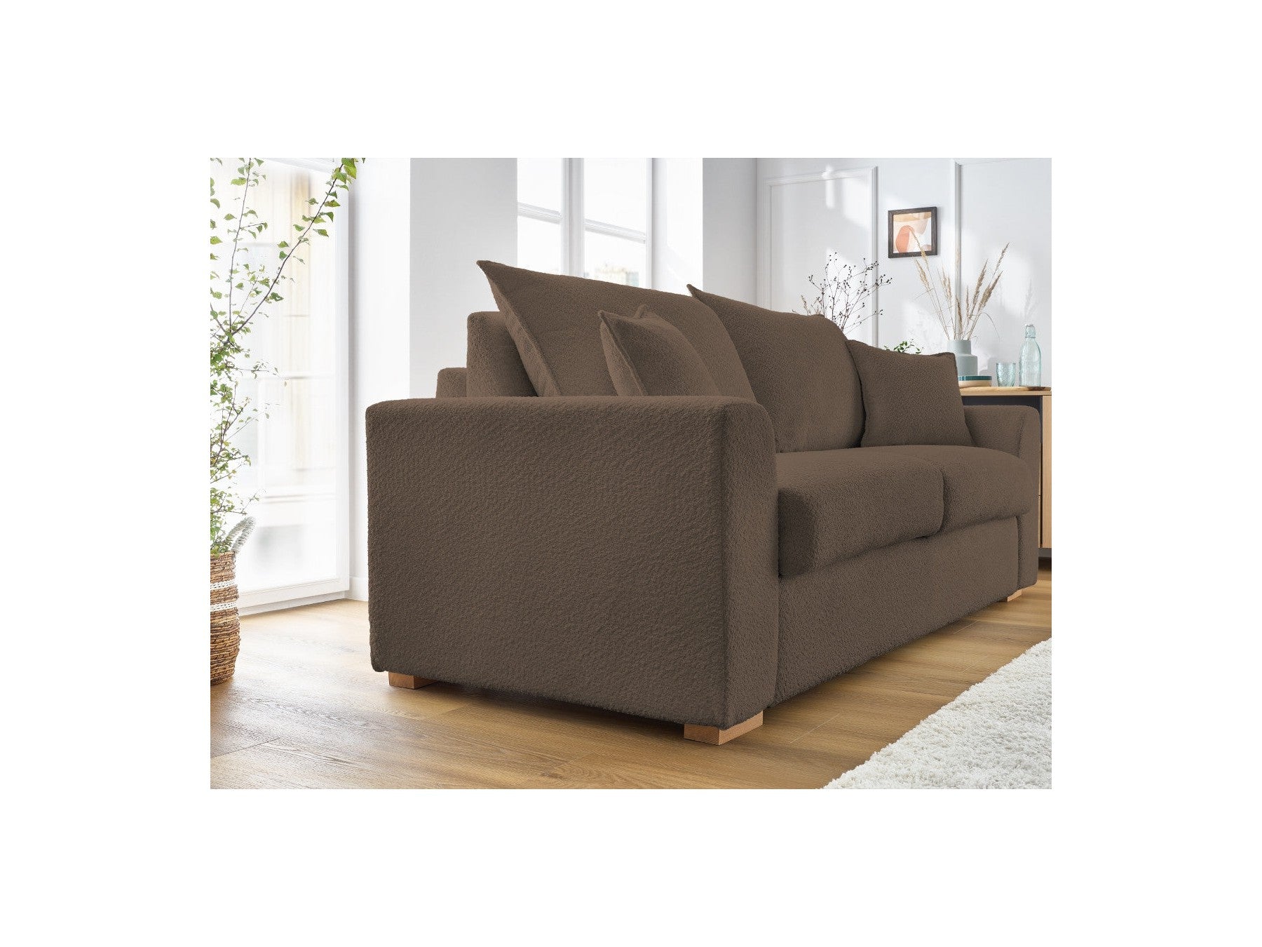 Straight Convertible Sofa with Express Opening - Augustin - Bouclé Fabric - 160X200