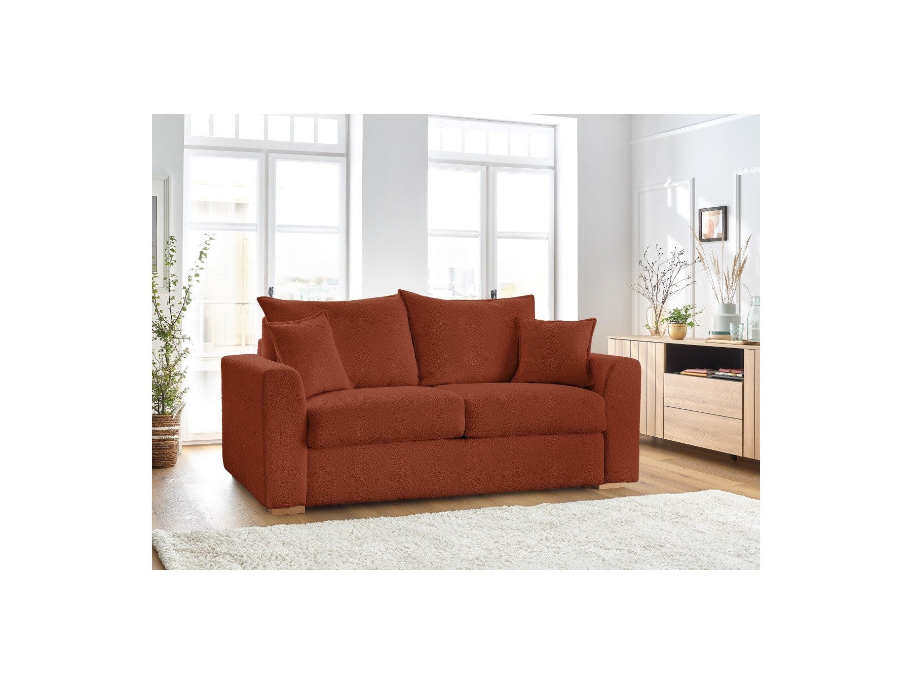 Straight Convertible Sofa with Express Opening - Augustin - Bouclé Fabric - 160X200
