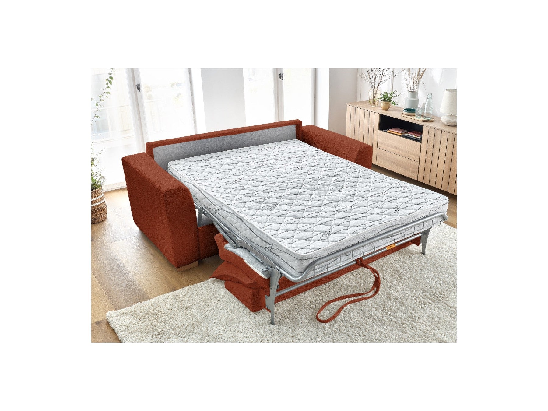 Straight Convertible Sofa with Express Opening - Augustin - Bouclé Fabric - 160X200