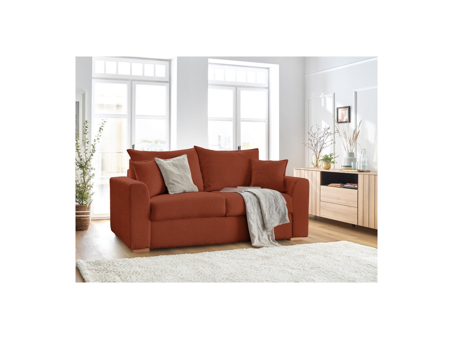 Straight Convertible Sofa with Express Opening - Augustin - Bouclé Fabric - 160X200