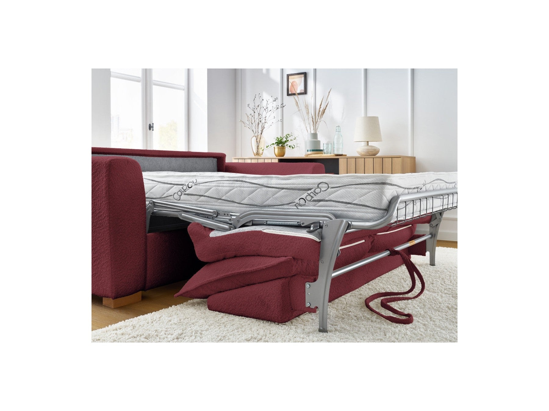 Straight Convertible Sofa with Express Opening - Augustin - Bouclé Fabric - 160X200