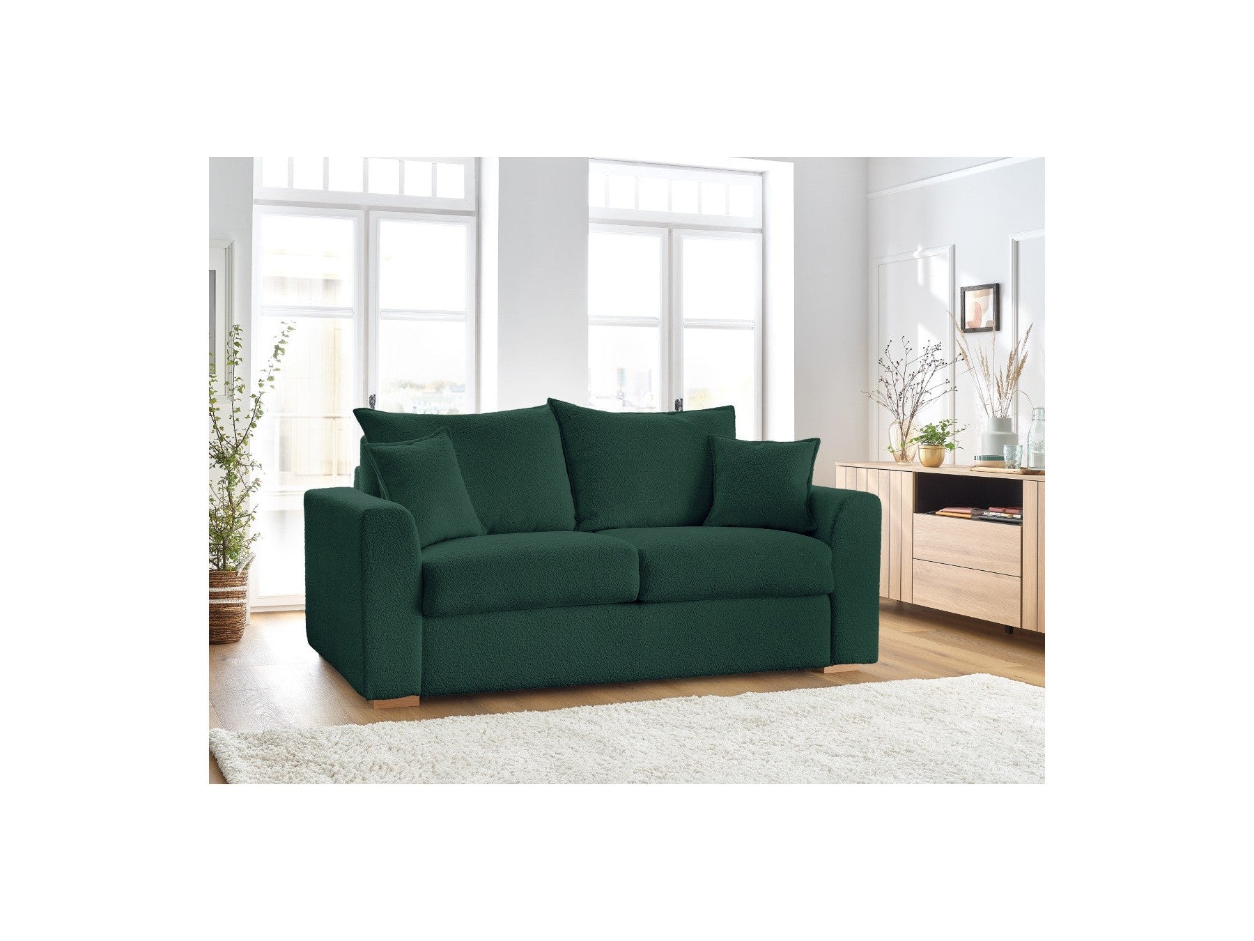 Straight Convertible Sofa with Express Opening - Augustin - Bouclé Fabric - 160X200