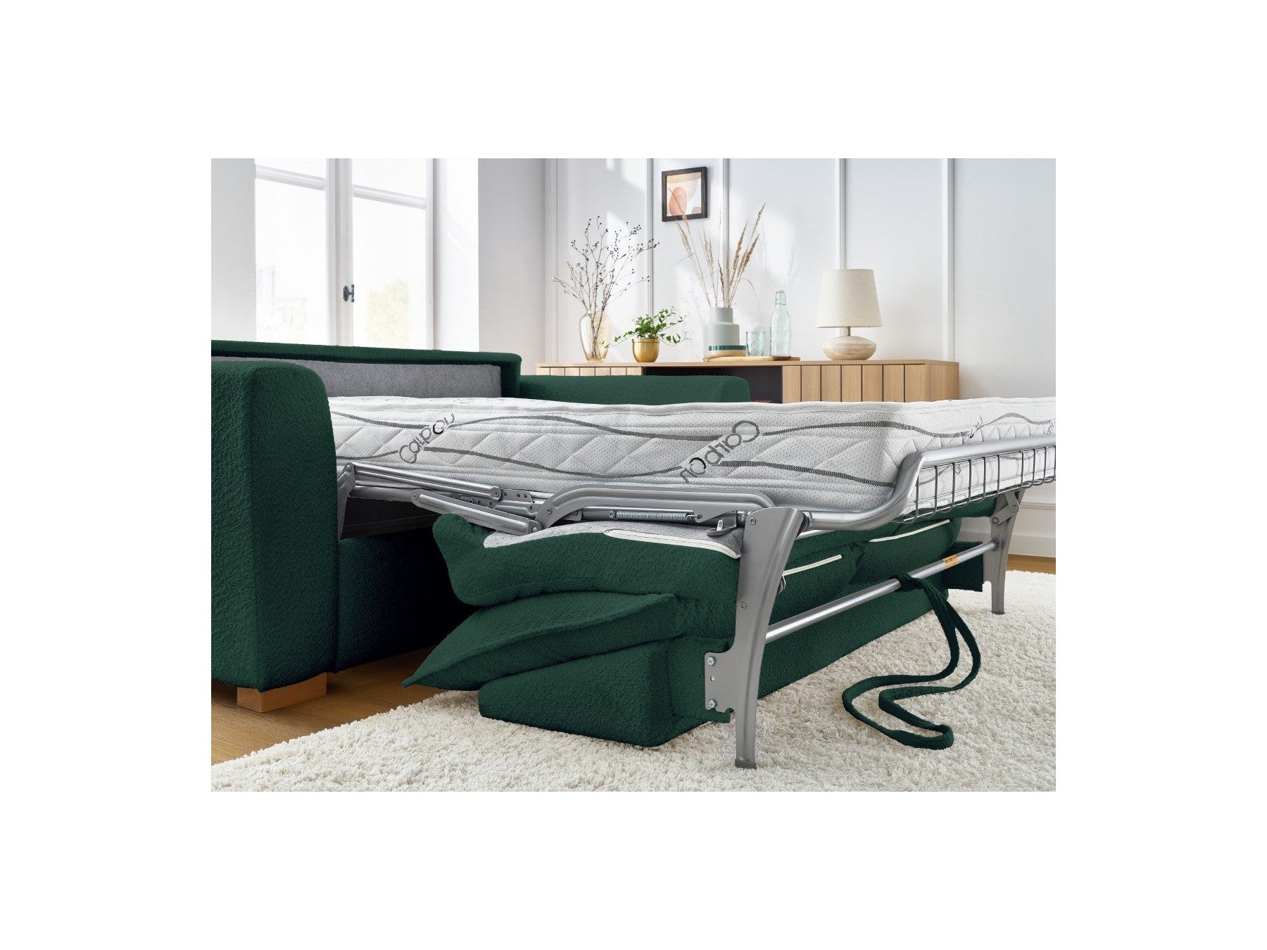 Convertible Straight Sofa Express Opening - Augustin - Bouclé Fabric - 140X200