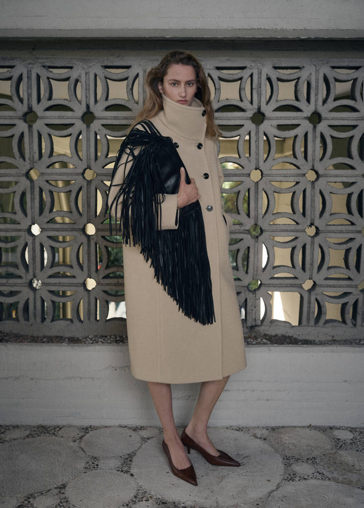 Manteau Laine Mélangée Col Cheminée