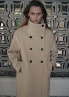 Manteau Laine Mélangée Col Cheminée