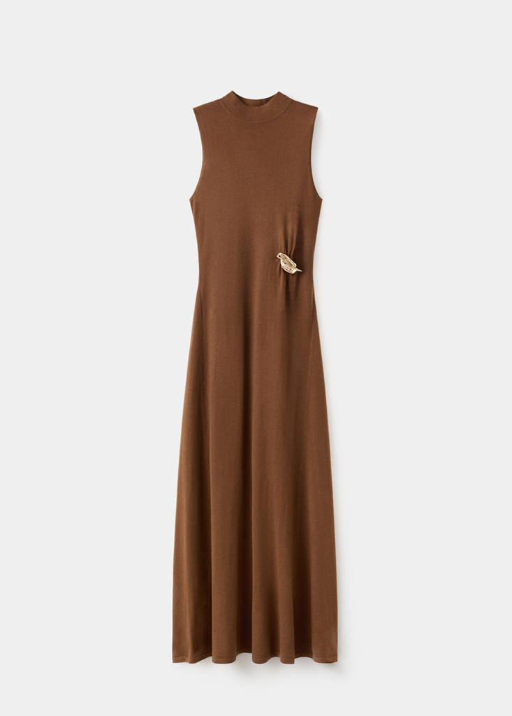 Robe Maille Col Montant Broche
