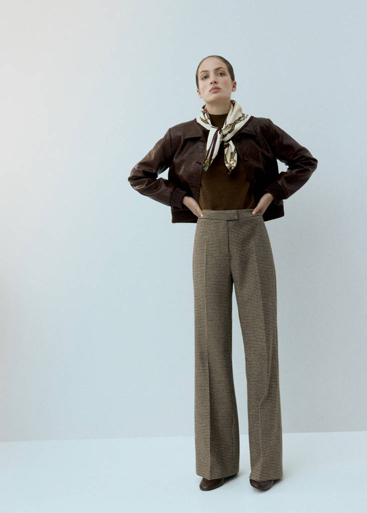 Pantalon En Laine Mélangée Pied-De-Poule