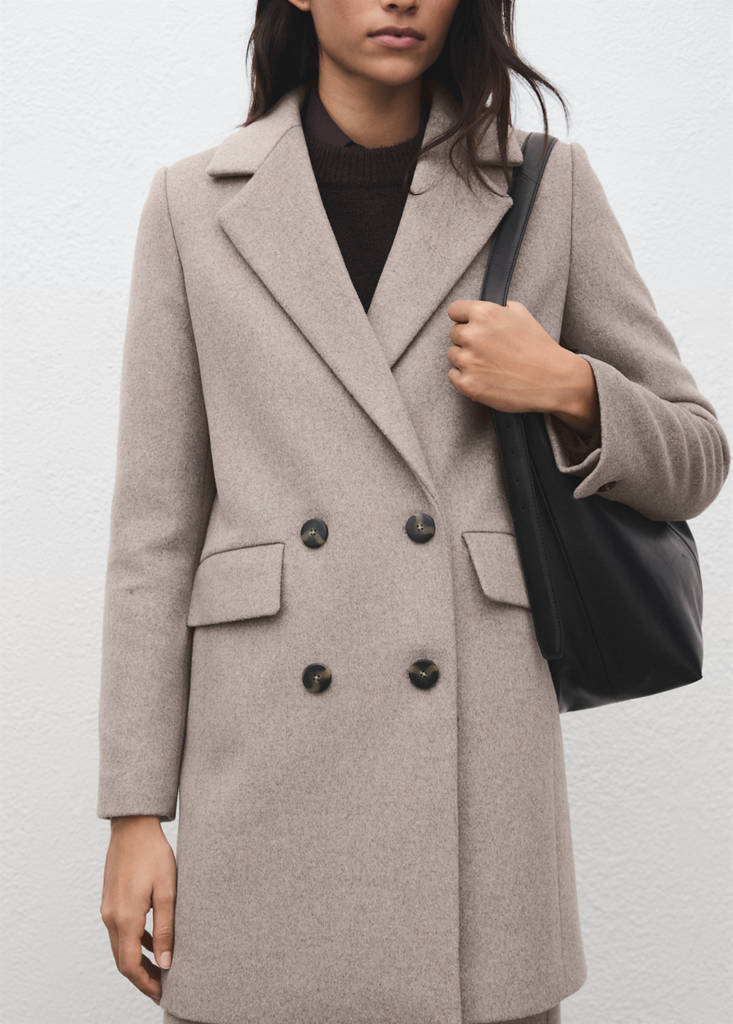 Manteau Laine Mélangée Double Boutonnage