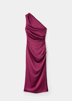Robe Asymétrique Satinée Avec Fronce Latérale