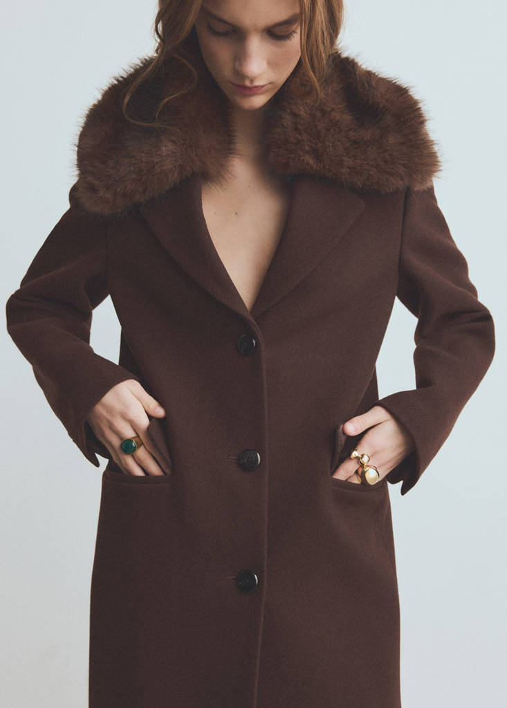 Manteau Laine Col Imitation Fourrure