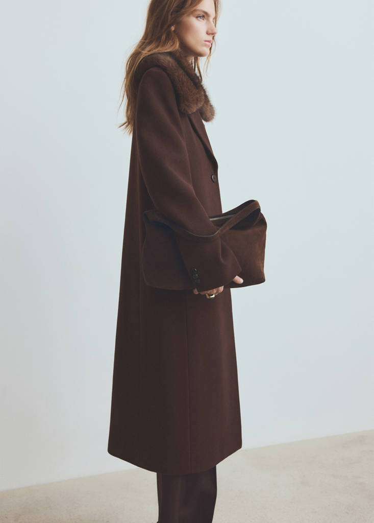 Manteau Laine Col Imitation Fourrure