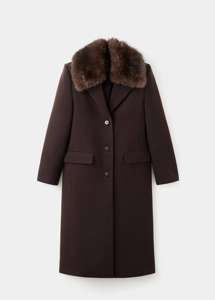 Manteau Laine Col Imitation Fourrure