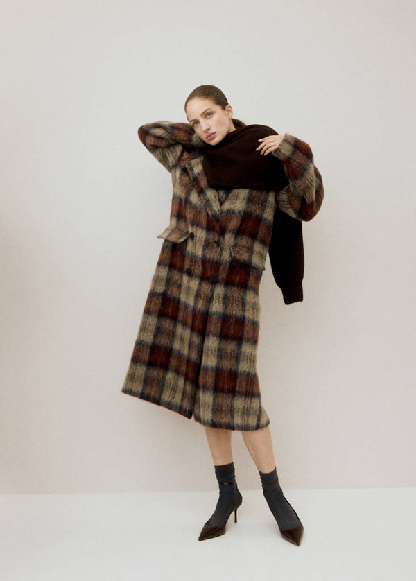 Manteau À Carreaux Laine Mélangée