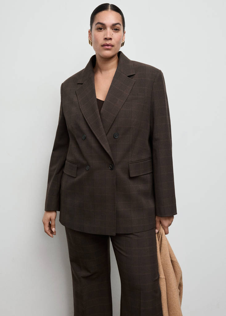 Blazer Costume À Carreaux Double Boutonnage