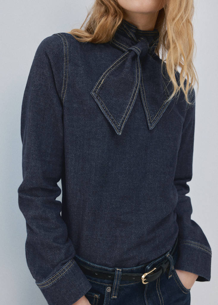 Chemise En Denim Avec Fermeture À Nœud