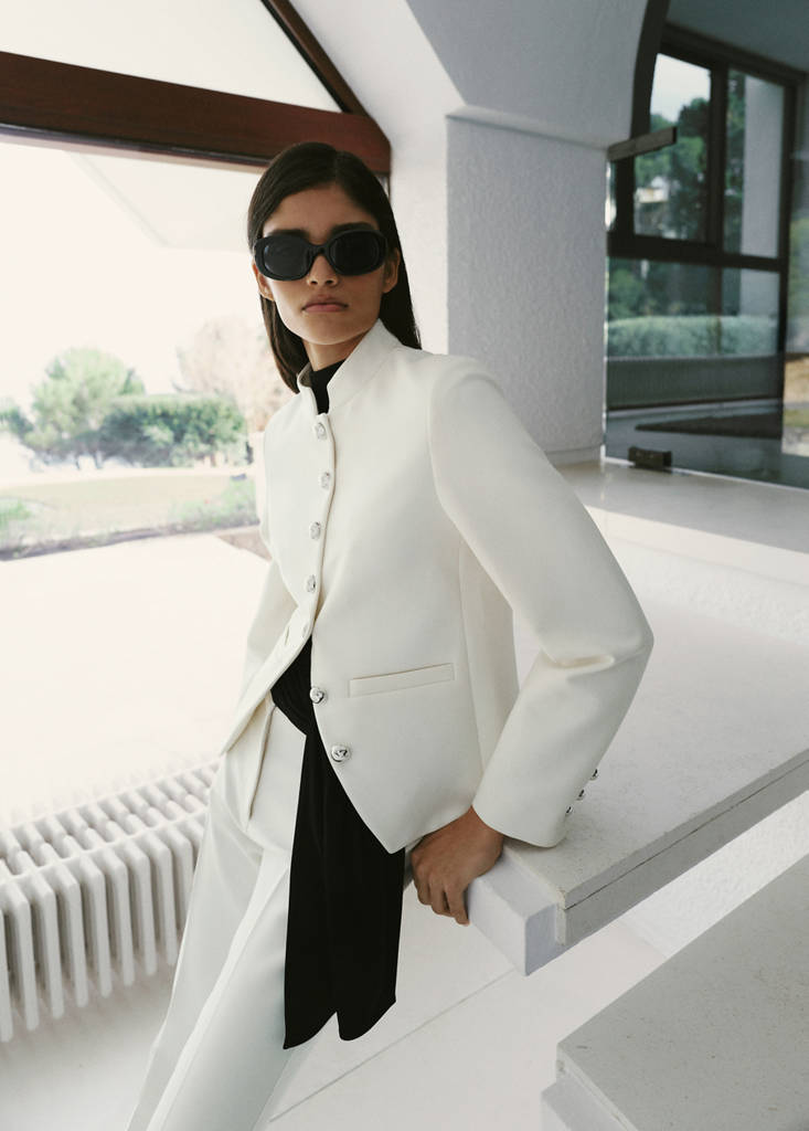 Veste À Col Officier Boutons Bijoux