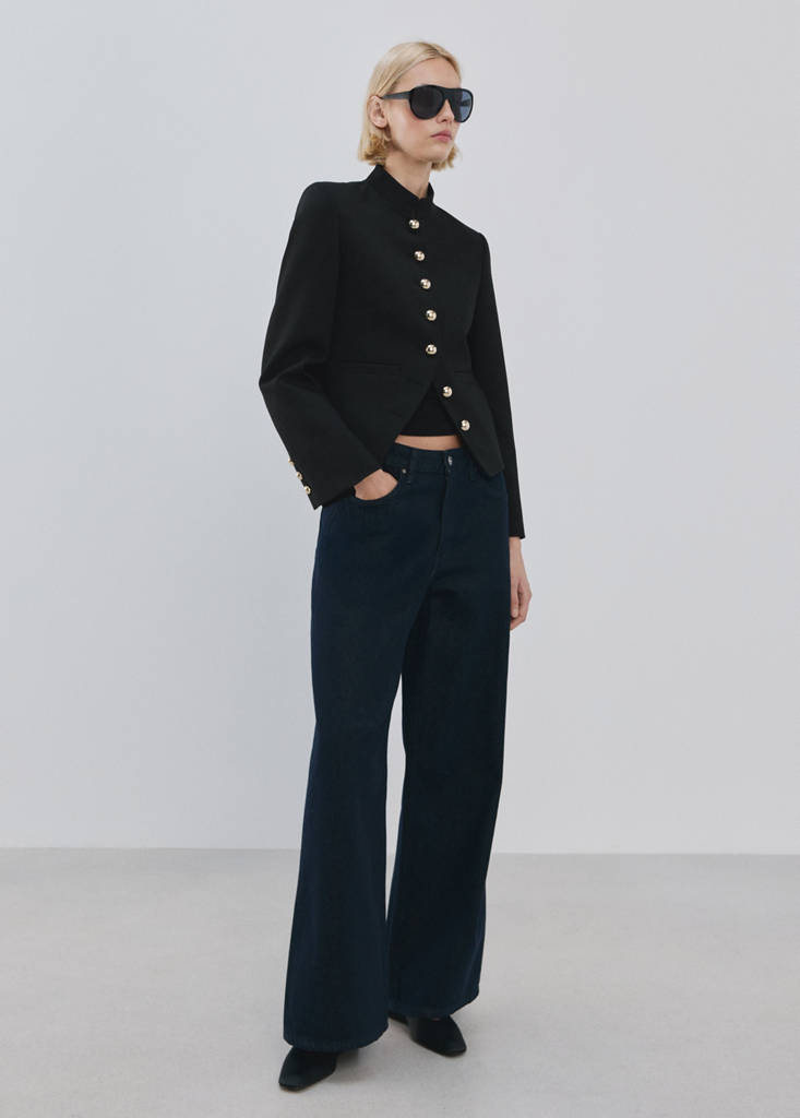 Veste À Col Officier Boutons Bijoux