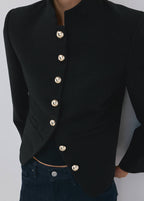 Veste À Col Officier Boutons Bijoux