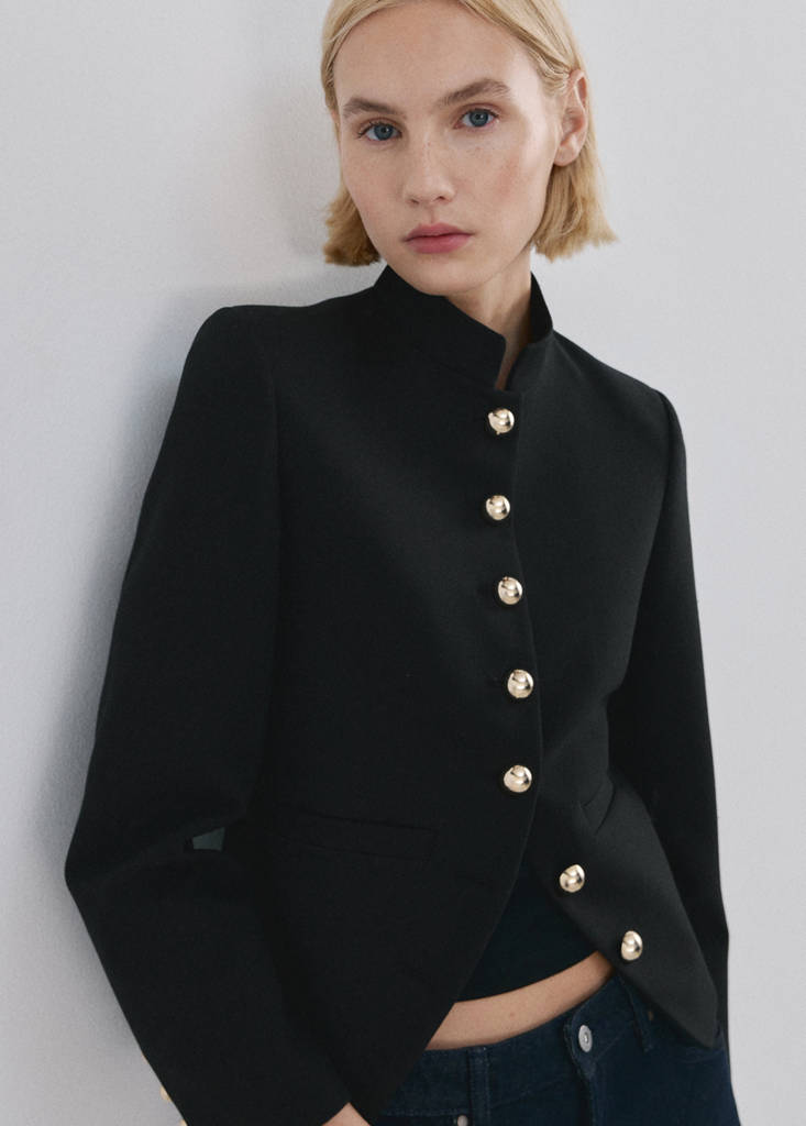 Veste À Col Officier Boutons Bijoux