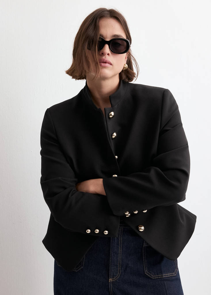 Veste À Col Officier Boutons Bijoux