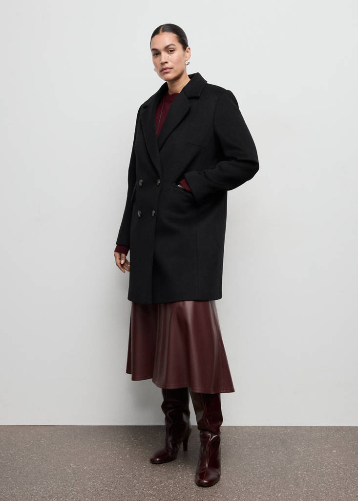 Manteau Laine Mélangée Double Boutonnage
