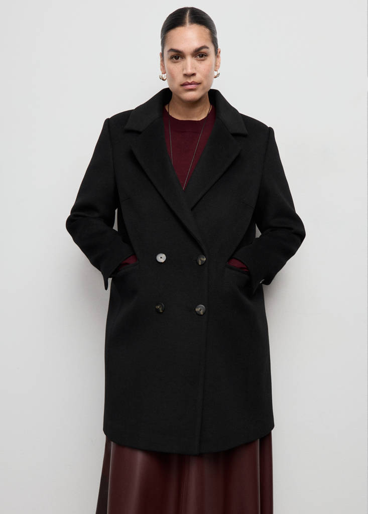 Manteau Laine Mélangée Double Boutonnage