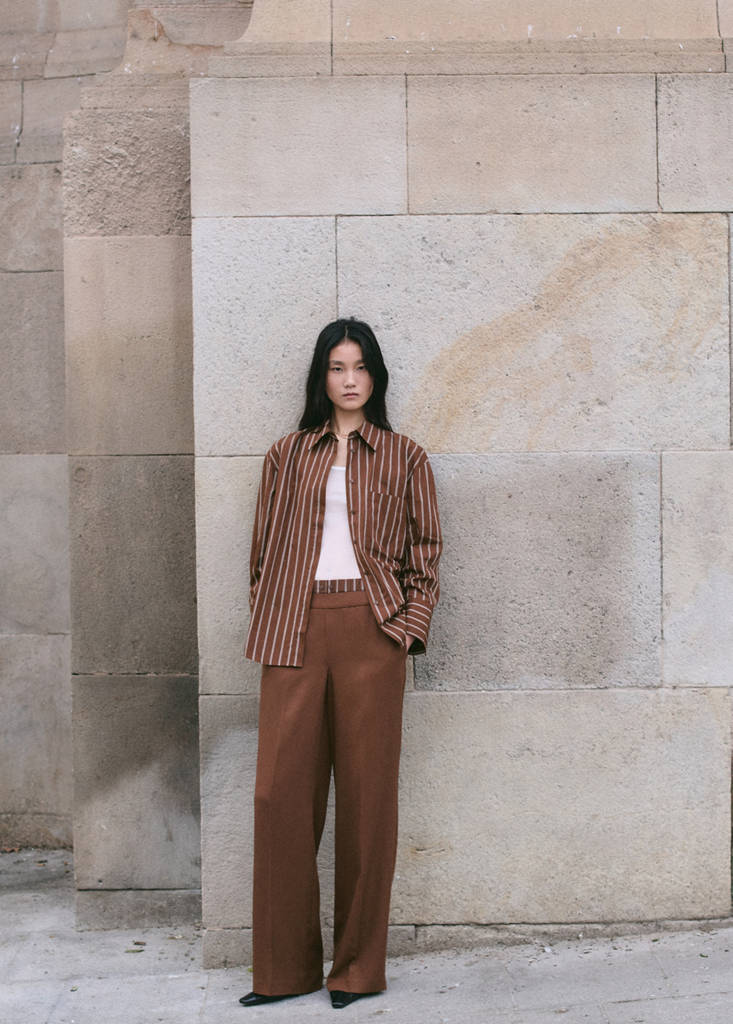 Pantalon En Lyocell Taille Combinée À Rayures