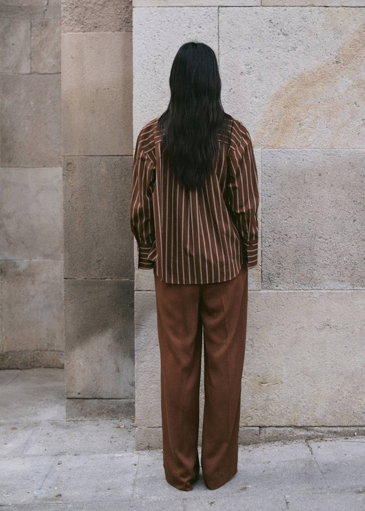 Pantalon En Lyocell Taille Combinée À Rayures
