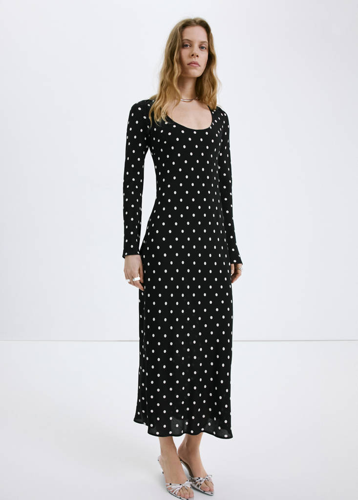 Robe À Pois À Manches Longues